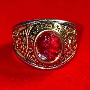 14k Gold U.S Navy & Silver Ring Heavy Size 12 Unisex Broken Stone